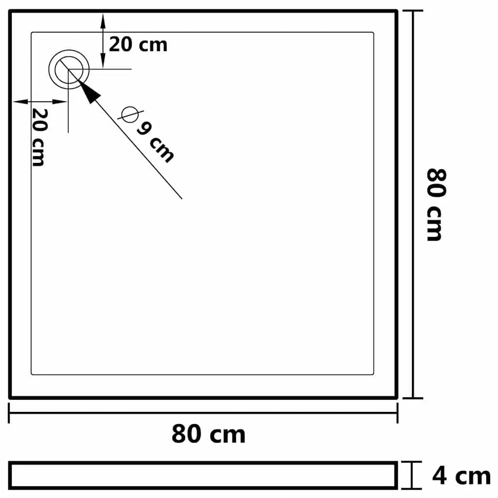 Square Shower Base Tray Fibreglass Reinforced 80x80 cm Black Low Threshold Modern Bathroom Floor Pan
