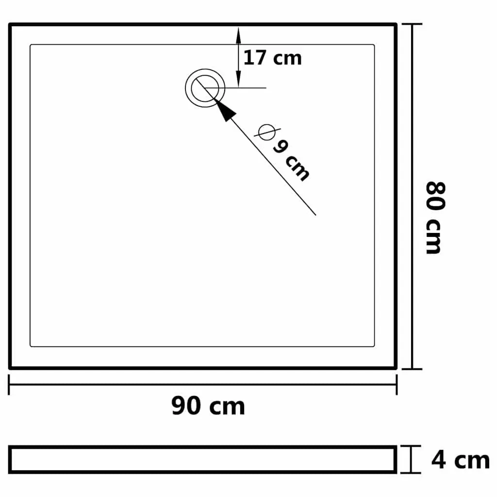 Shower Base Tray Fibreglass Reinforced 80x90 cm Black Low Threshold Modern