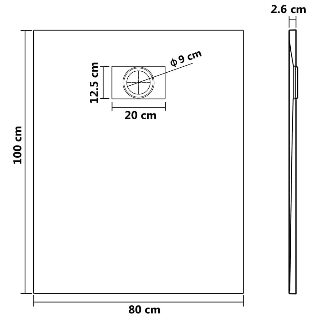 Shower Base Tray Grey 100x80 cm Low Profile Bathroom Skid Resistant Slate Stone