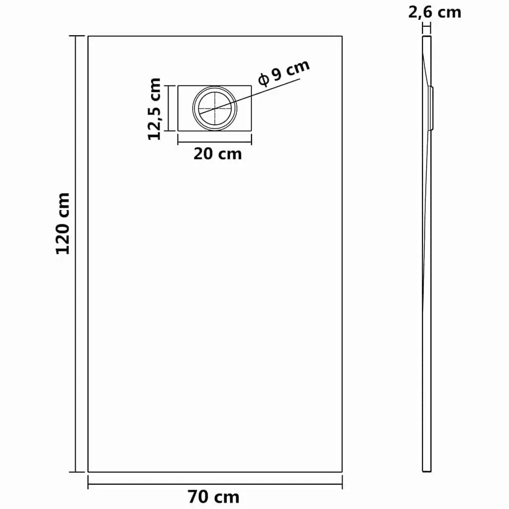 Shower Base Tray Grey 120x70 cm Low Profile Bathroom Fixture Skid Resistant