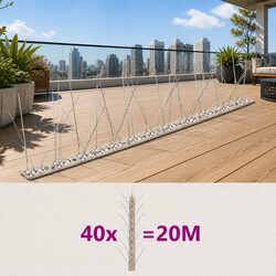 Bird & Pigeon Spikes Set of 40, 5-Row Stainless Steel Anti-Bird Deterrent 20m