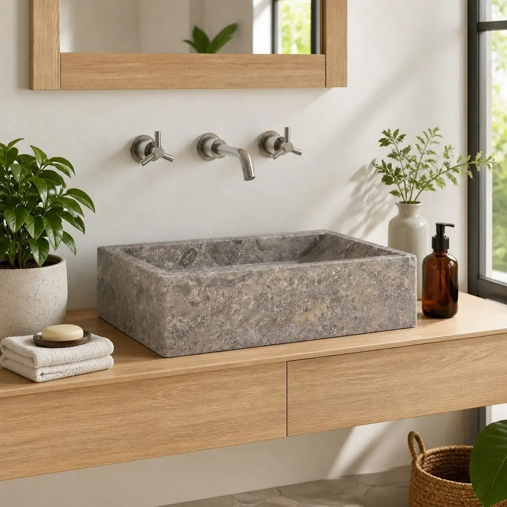 Grey Marble Sink for Home Bathrooms 45x30x12cm