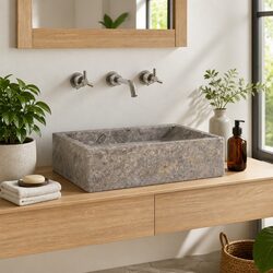 Durable Grey Marble Sink for Home Bathrooms 45x30x12cm