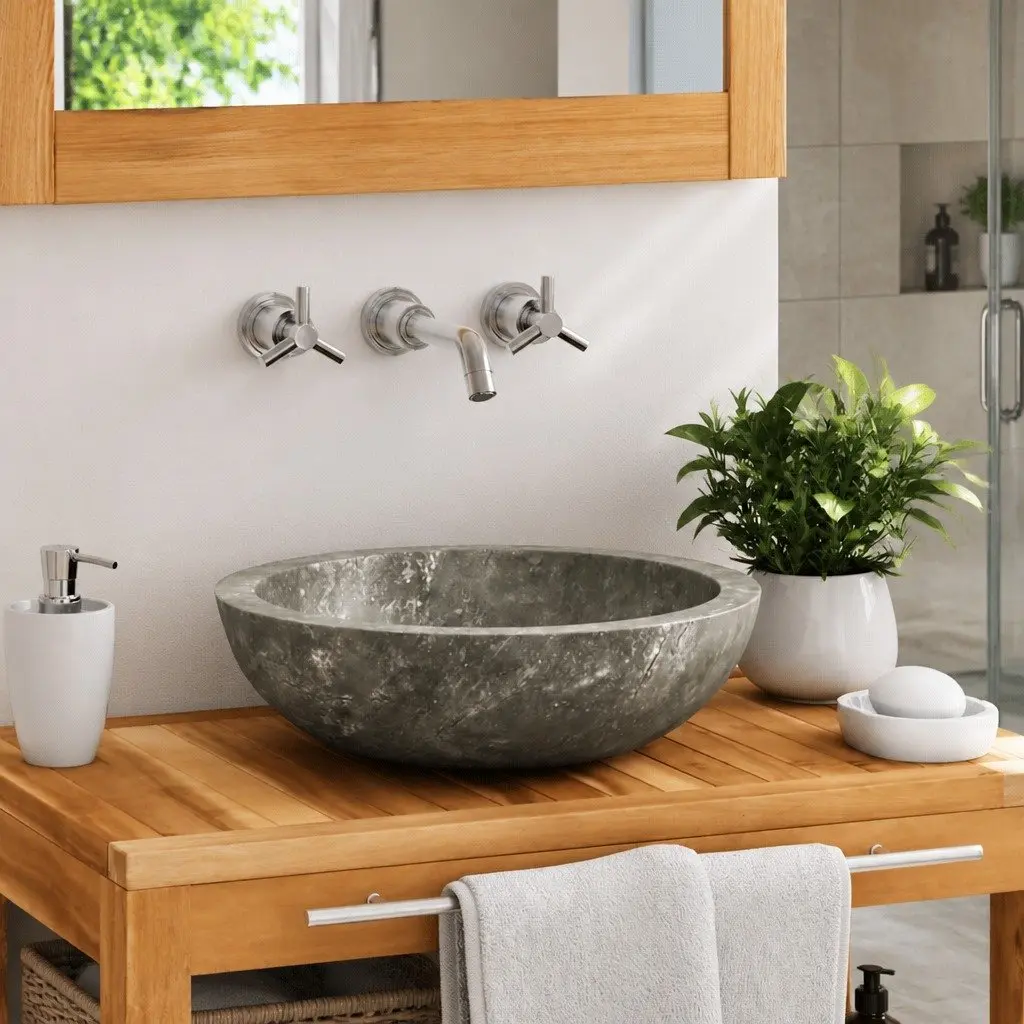 Grey Marble Bathroom Basin 40cm Round Shape