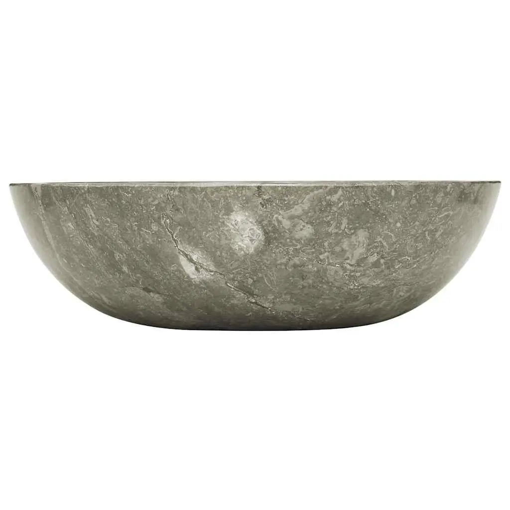Round Bathroom Sink Handmade Grey Marble Natural Stone 40cm Diameter