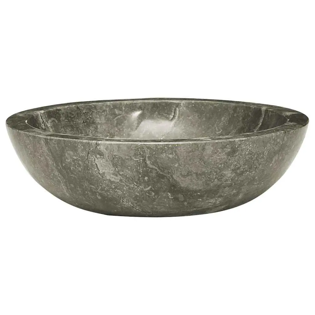 Round Bathroom Sink Handmade Grey Marble Natural Stone 40cm Diameter