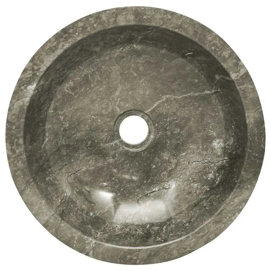 Round Bathroom Sink Handmade Grey Marble Natural Stone 40cm Diameter