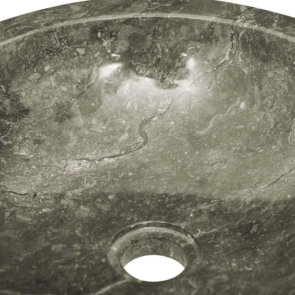 Round Bathroom Sink Handmade Grey Marble Natural Stone 40cm Diameter