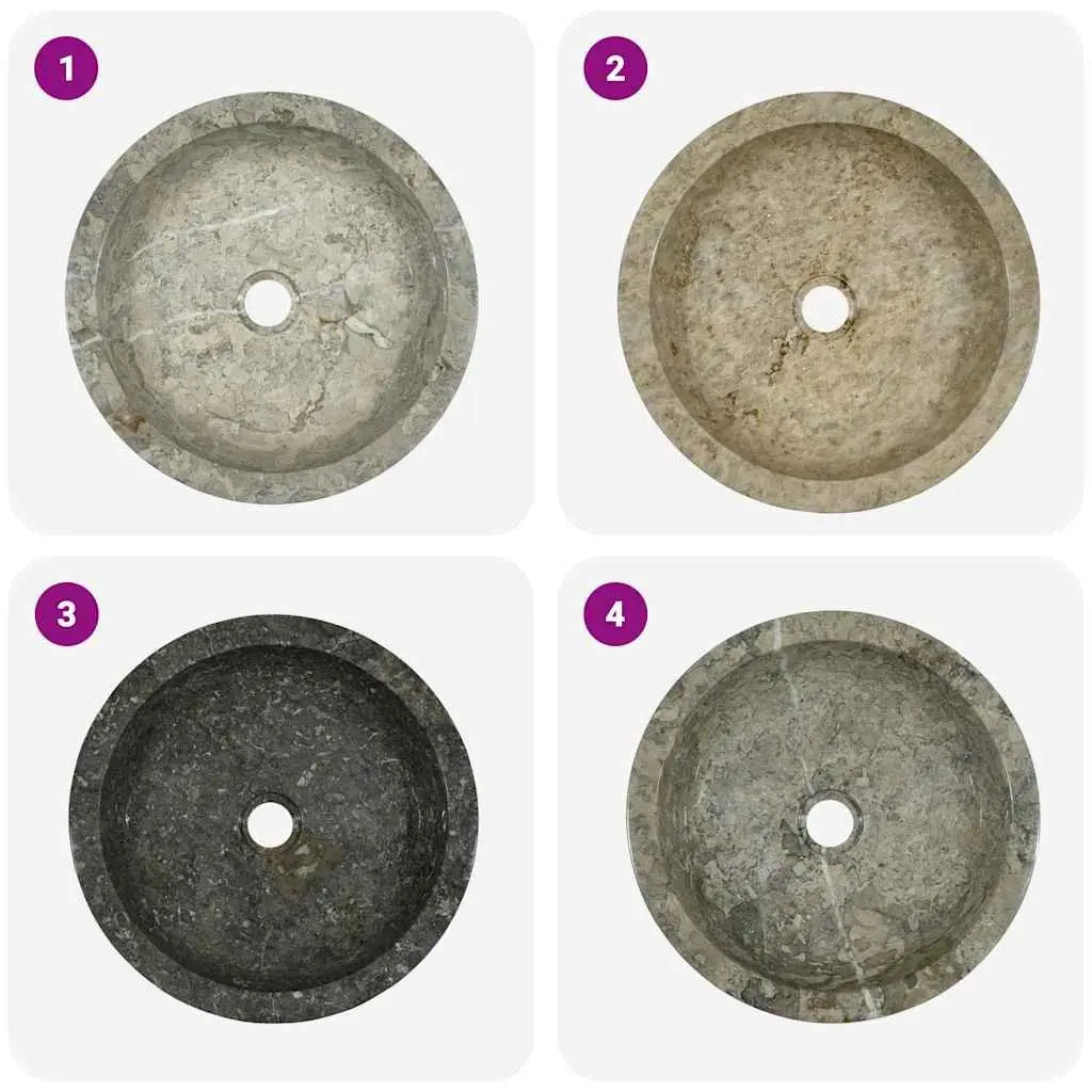 Round Bathroom Sink Handmade Grey Marble Natural Stone 40cm Diameter
