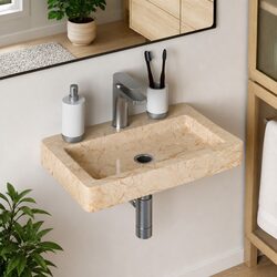 Wall-mounted Bathroom Basin Cream Marble Sink Washroom Vanity Fixture Modern