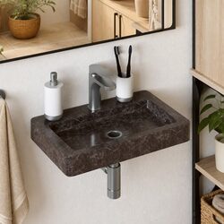Practical Black Marble Bathroom Basin for Everyday Use 38x24x6.5 cm