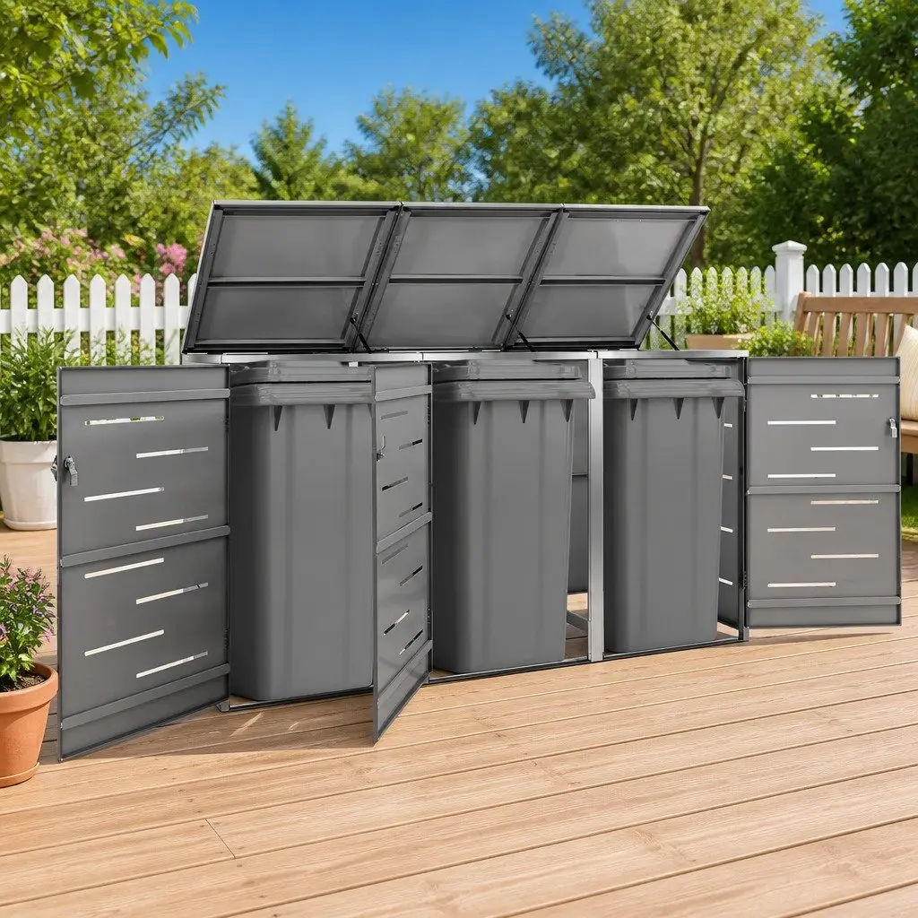 Wheelie Bin Shed 207x77.5x115cm Garden Waste Container Enclosure Storage