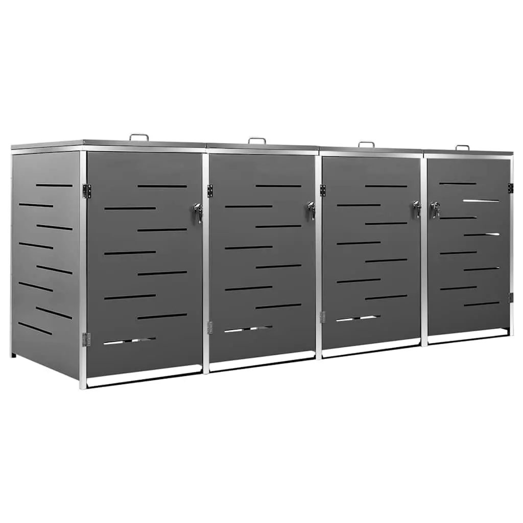 Quadruple Wheelie Bin Shed Galvanised Steel Anthracite 2765 x 775 x 115 cm