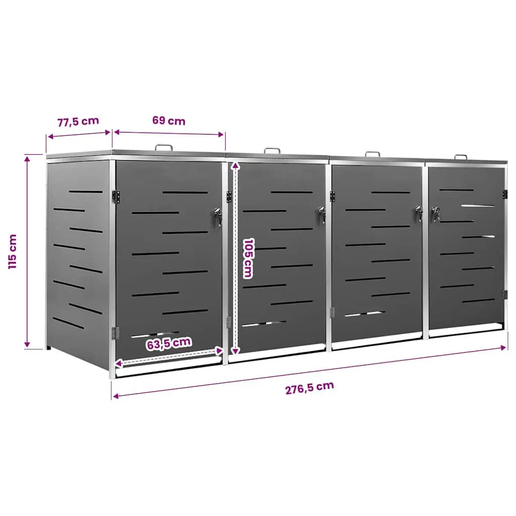 Quadruple Wheelie Bin Shed Galvanised Steel Anthracite 2765 x 775 x 115 cm
