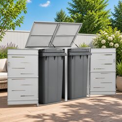 Double Wheelie Bin Shed Garden Waste Container Enclosure Stainless Steel Frame