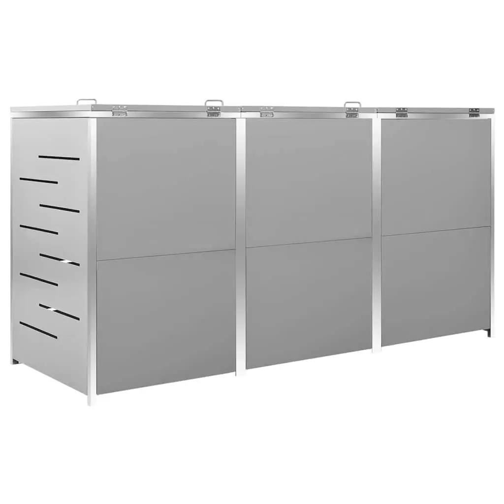 Triple Wheelie Bin Shed Galvanised Steel Grey Outdoor Storage 207x775x115cm Garden Waste Container