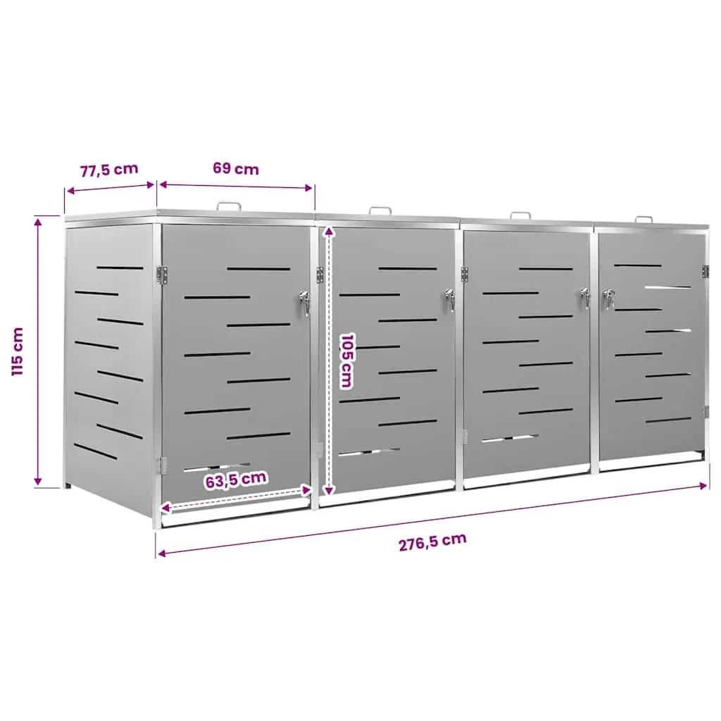Wheelie Bin Shed Galvanised Steel Grey 276.5x77.5x115cm