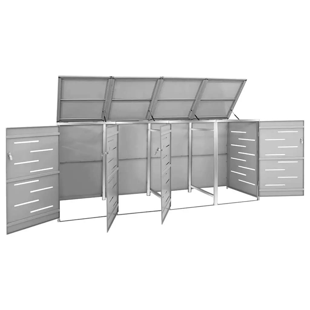 Wheelie Bin Shed Galvanised Steel Grey 276.5x77.5x115cm