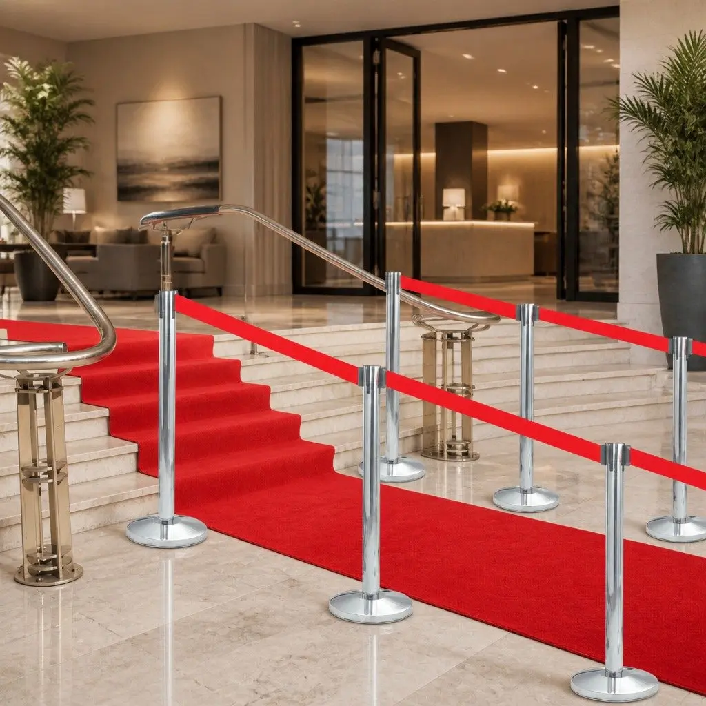 Safety Stanchions Retractable Belt Barriers Stainless Steel 4 Piece Silver