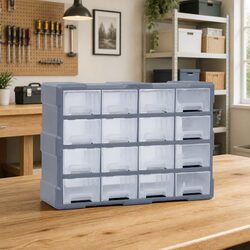 Multi-Drawer Organiser Tool Storage Box 16 Drawers Grey Hardware Cabinet