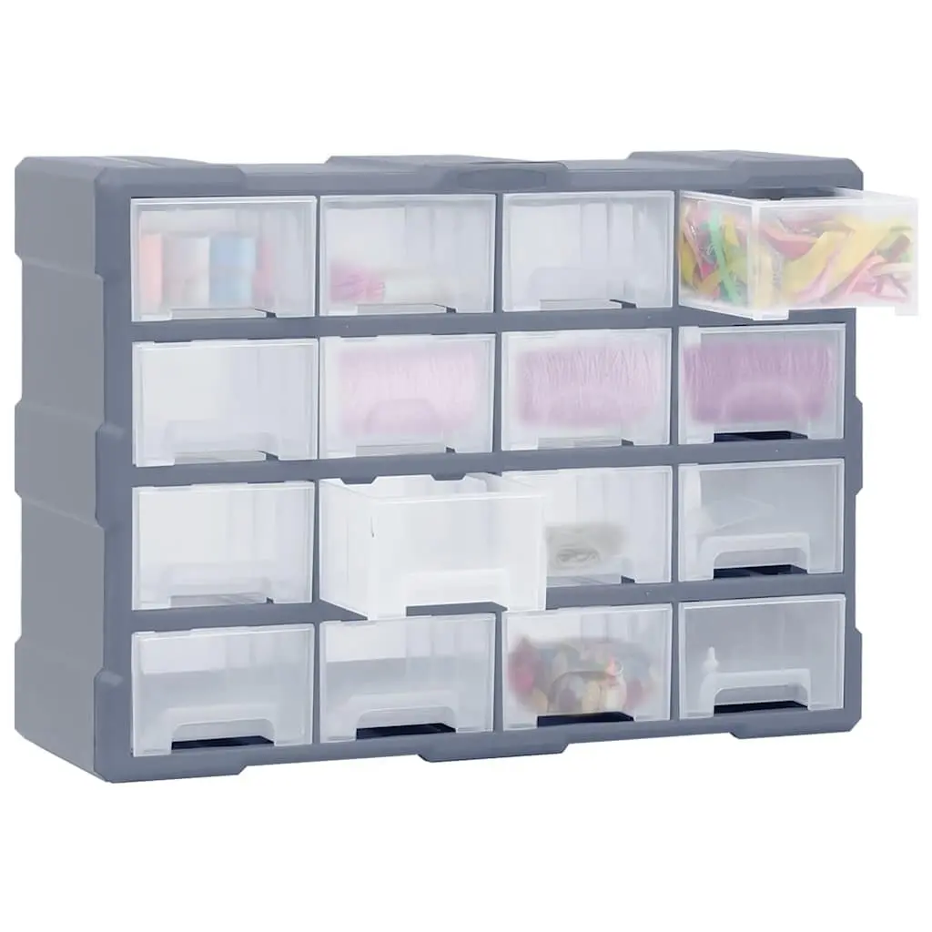 Multi-Drawer Organiser Tool Storage Box Impact-Resistant Plastic 52 x 16 x 37 cm Grey