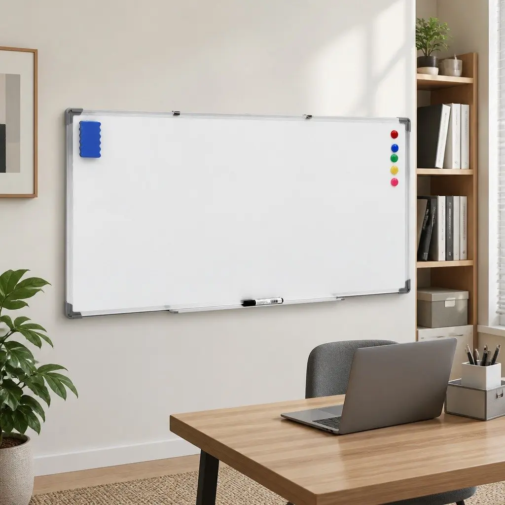 Wall-Mounted Magnetic Whiteboard Steel Writing Surface 110x60cm White for Office Home