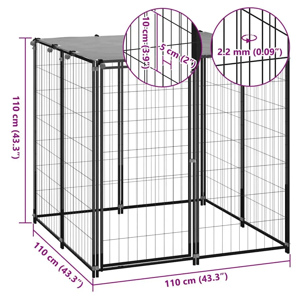 Dog Kennel Outdoor Enclosure 110x110x110cm Large Pet Cage Run Steel Mesh