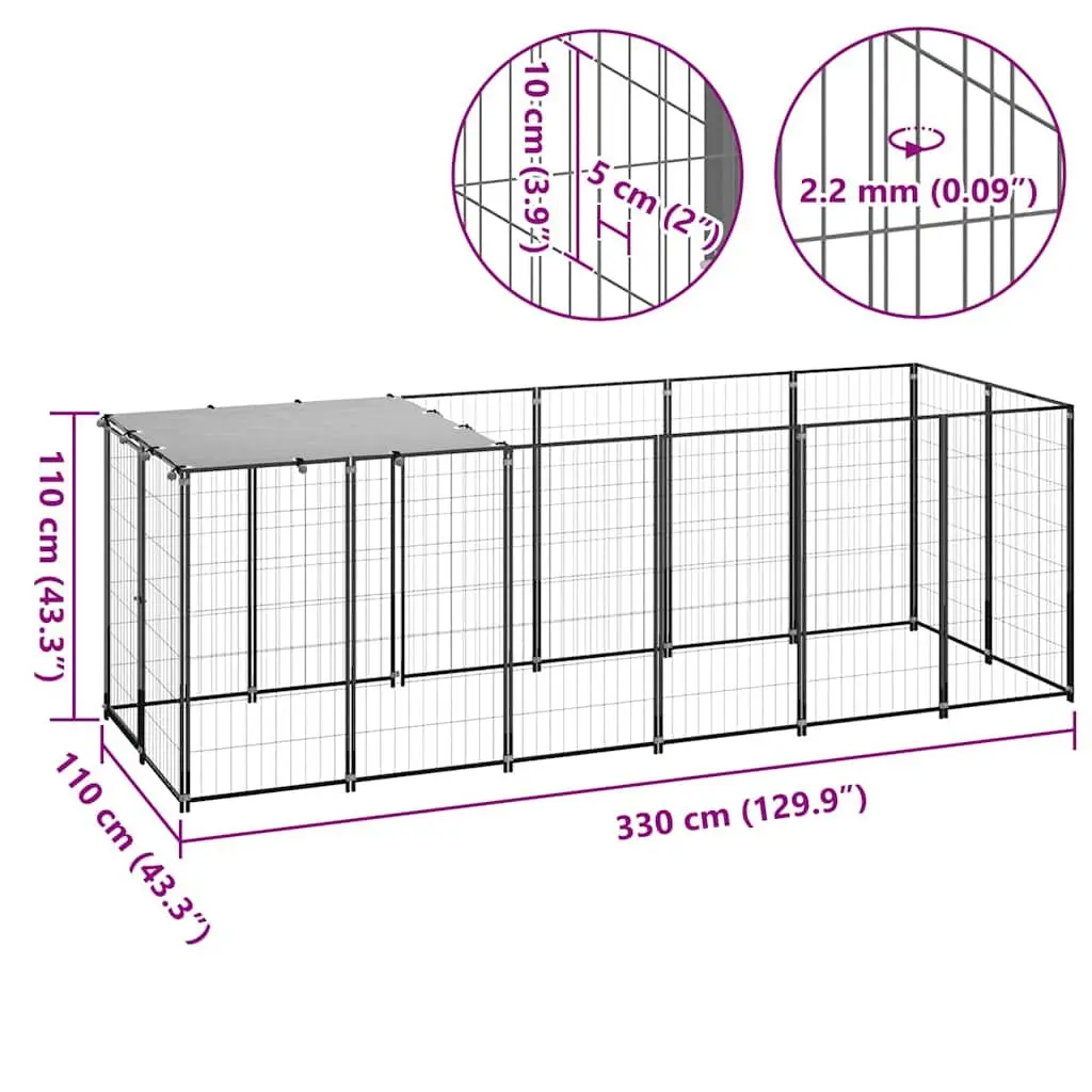 Dog Kennel Steel Wire Mesh Outdoor Enclosure 330x110x110cm Black