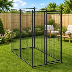 Black Steel Outdoor Dog Kennel Exercise Run Enclosure Pen Secure Lockable Door