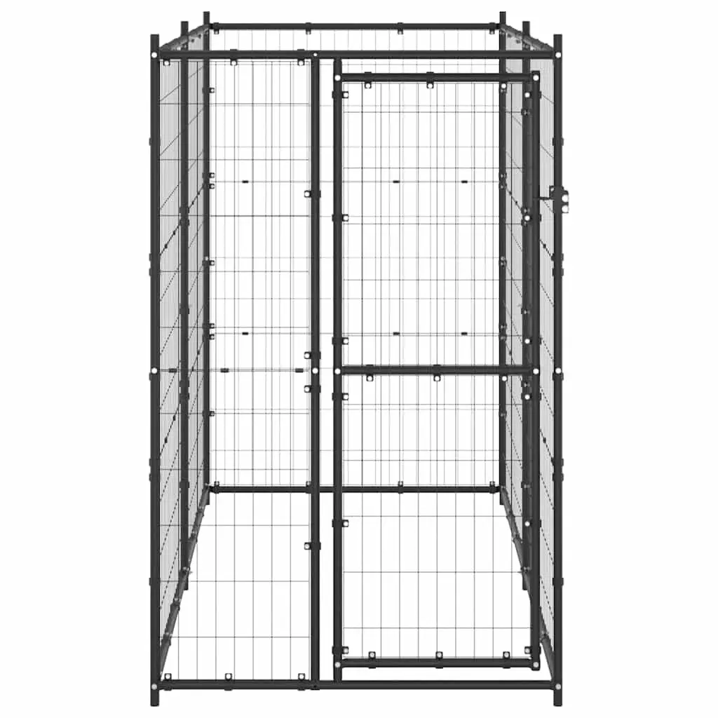Dog Kennel Outdoor Steel Black 110 x 220 x 180 cm Secure Lockable Door