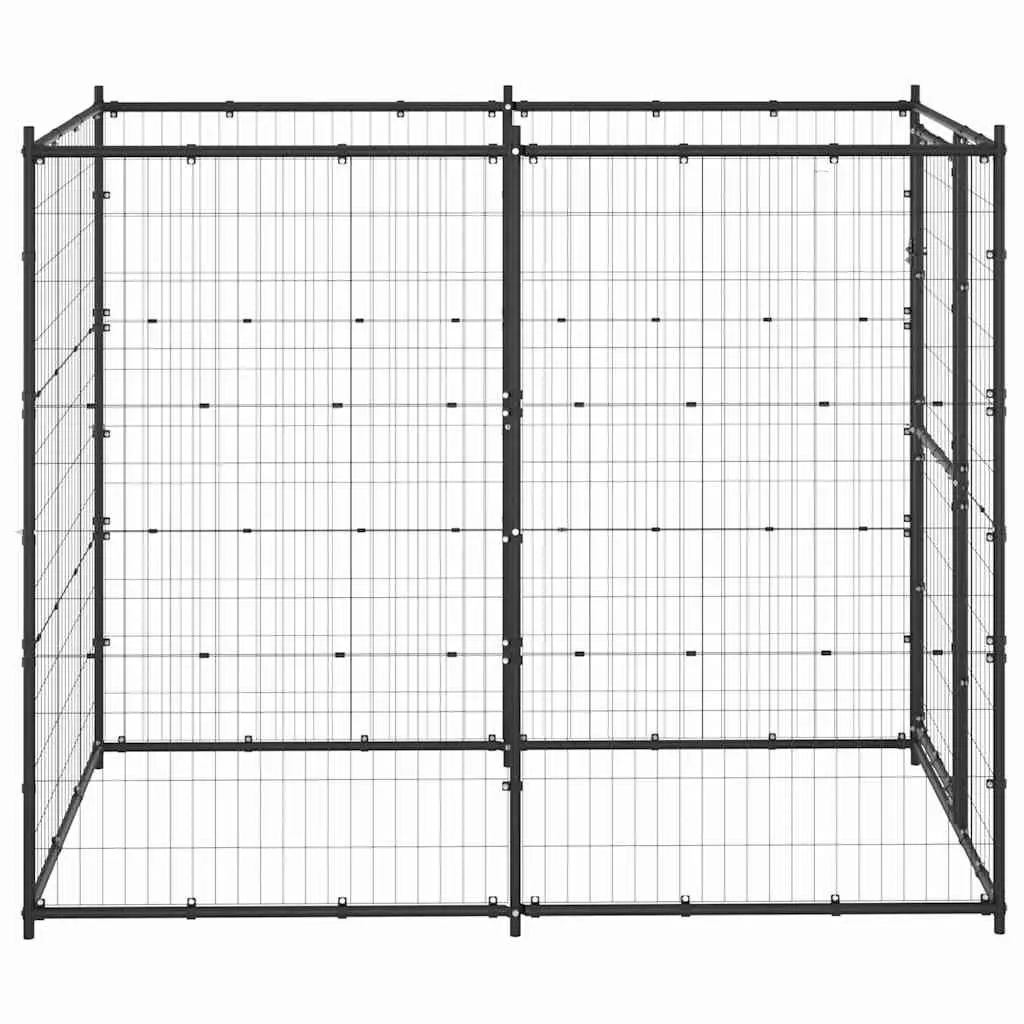 Dog Kennel Outdoor Steel Black 110 x 220 x 180 cm Secure Lockable Door