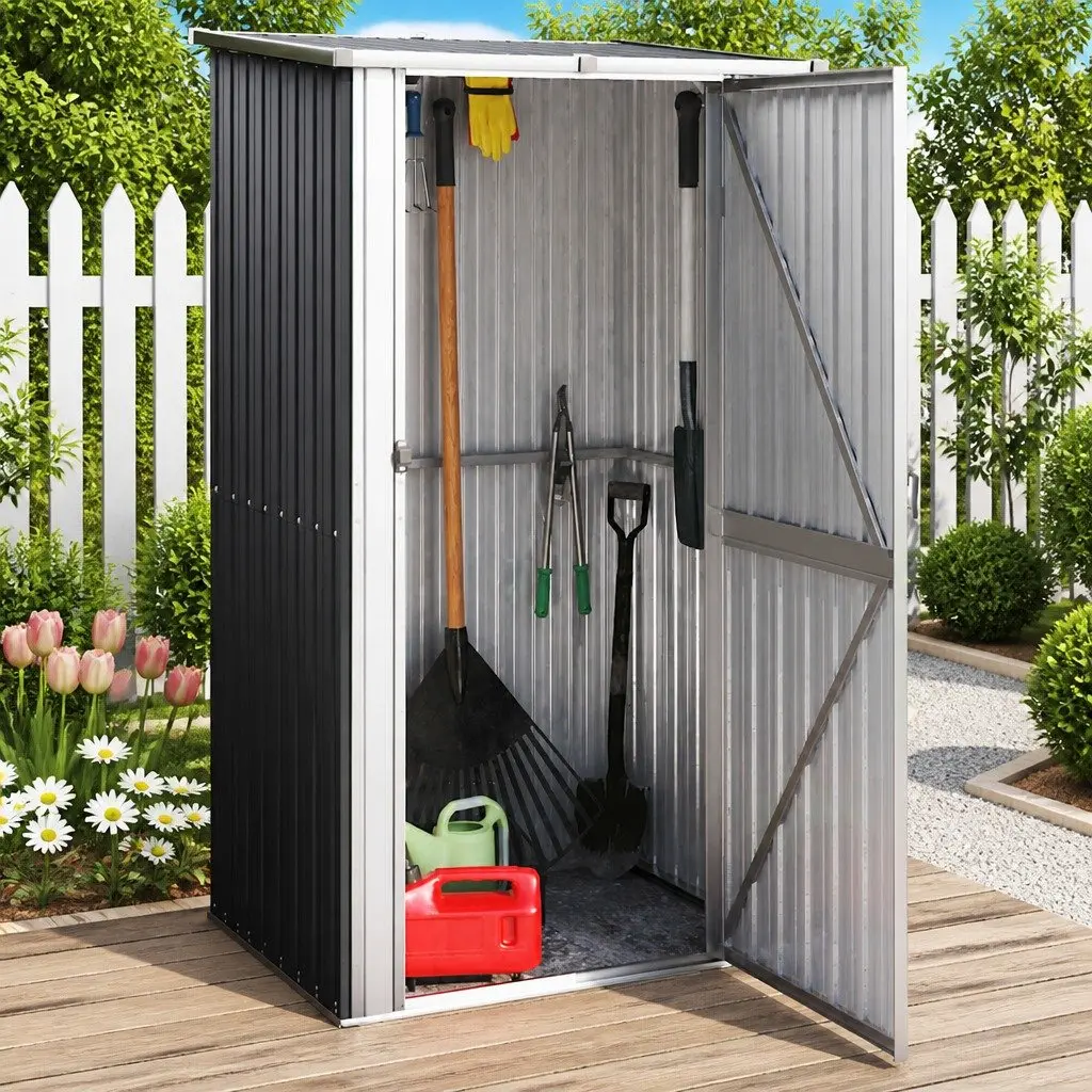 Garden Shed Anthracite Galvanised Steel Outdoor Storage Tool House Lockable Door