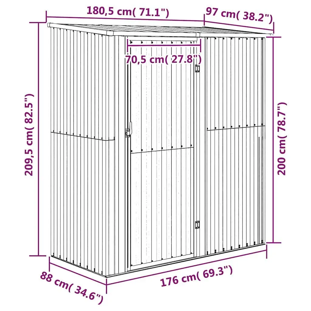 Garden Shed Grey Outdoor Storage Tools Galvanised Steel Lockable Door Sloping