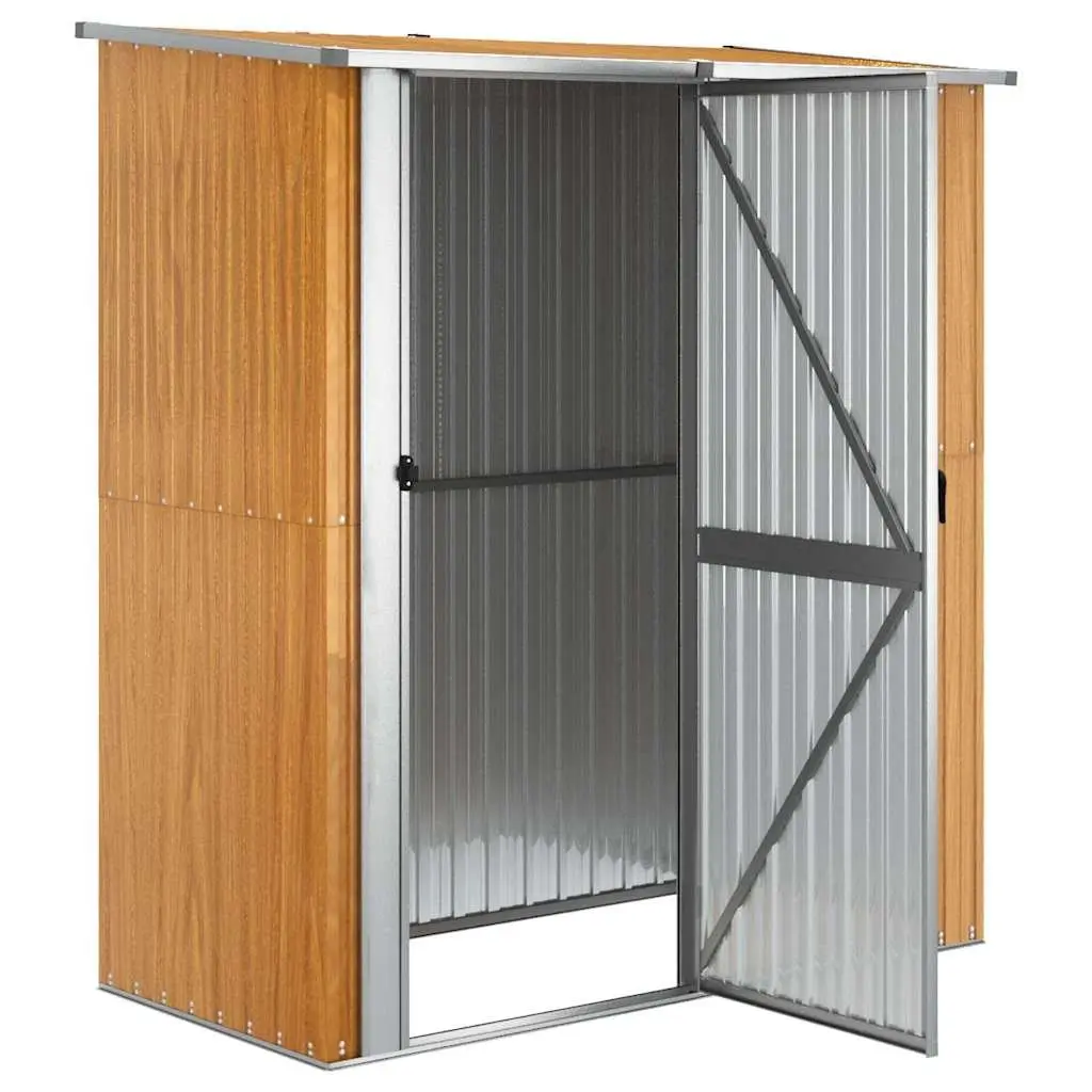 Garden Shed Outdoor Storage Tool House Galvanised Steel Brown 180.5x97x209.5 cm Lockable Door