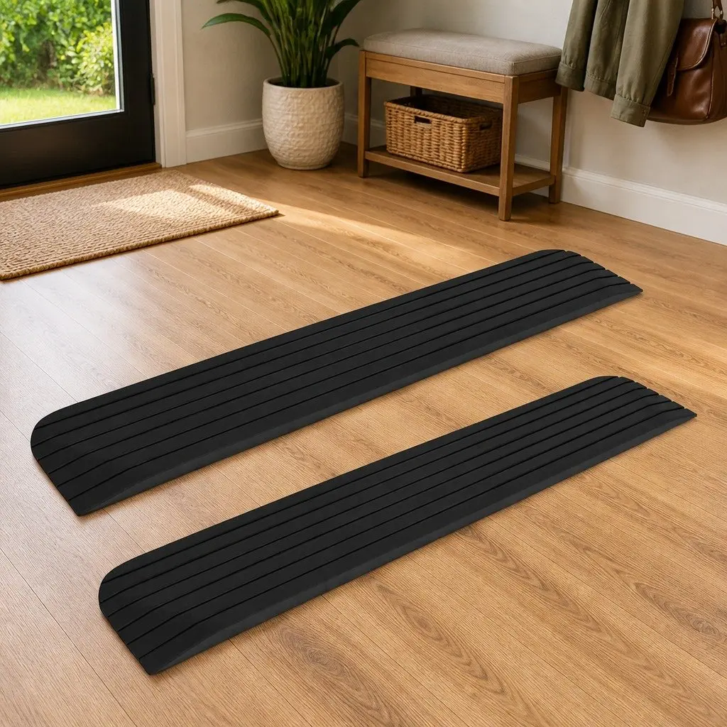 Rubber Non-Slip Surface Ramps Set for Wheelchairs Rollators Scooters 110 x 21 x 2.5 cm