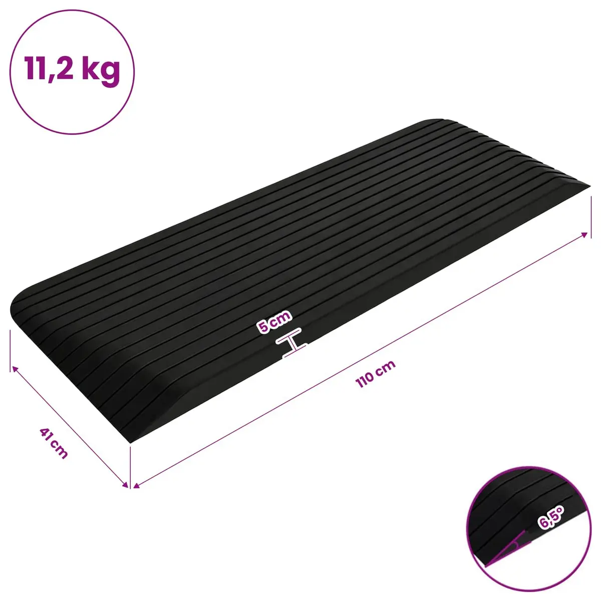 Threshold Ramp Rubber Non-Slip Mobility Aid 110 x 41 x 5 cm