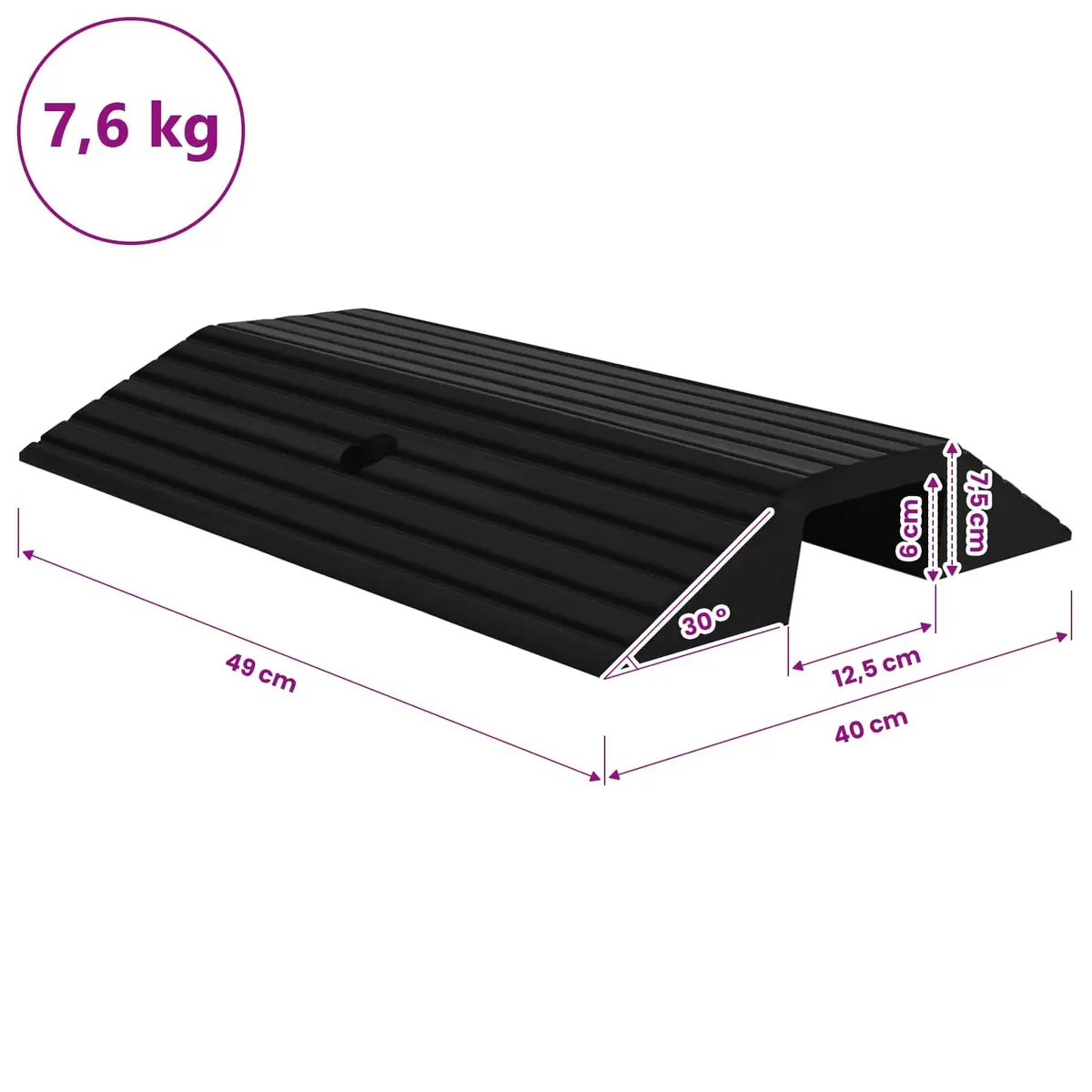 Rubber Threshold Ramp Non-Slip Textured Surface 49x40x8cm for Wheelchair Scooter Rollator Mobility Access
