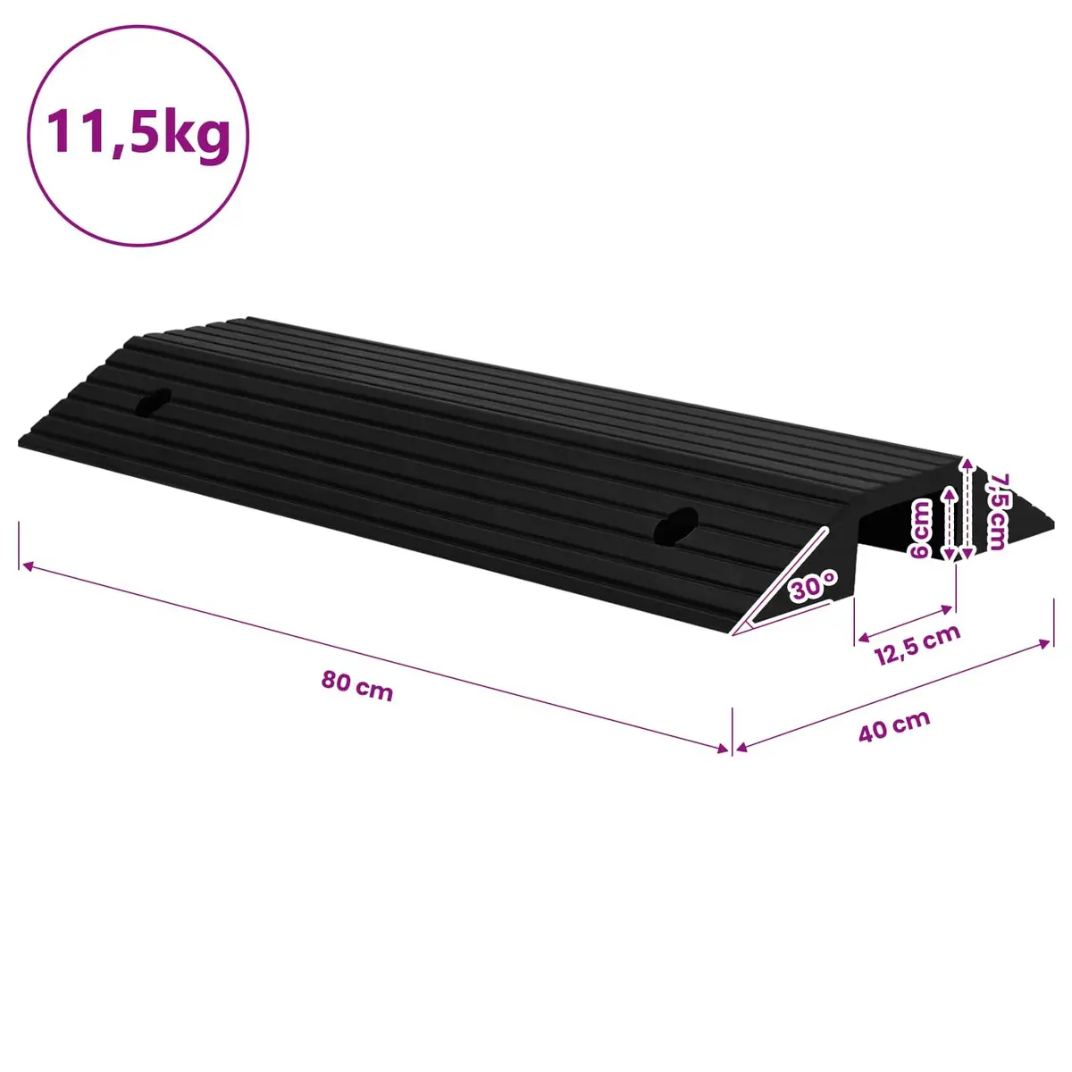 Rubber Mobility Ramp Non-Slip Surface 80x40x8cm for Wheelchair Scooter Rollator Access