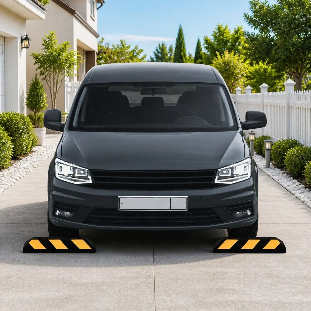Reflective Rubber Parking Blocks 2pcs Vehicle Wheel Stoppers 56x15x10cm