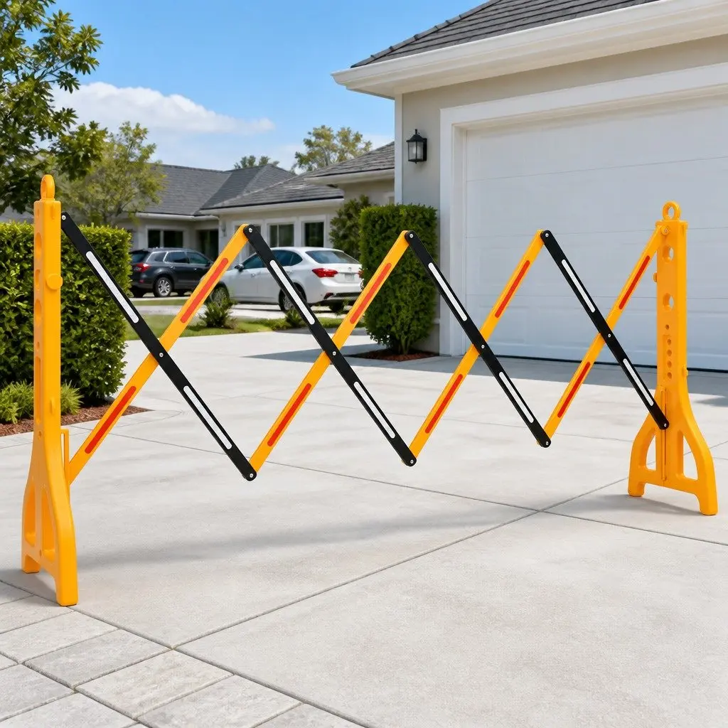 Folding Traffic Barrier Sturdy Yellow Black Reflective Adjustable Outdoor Size