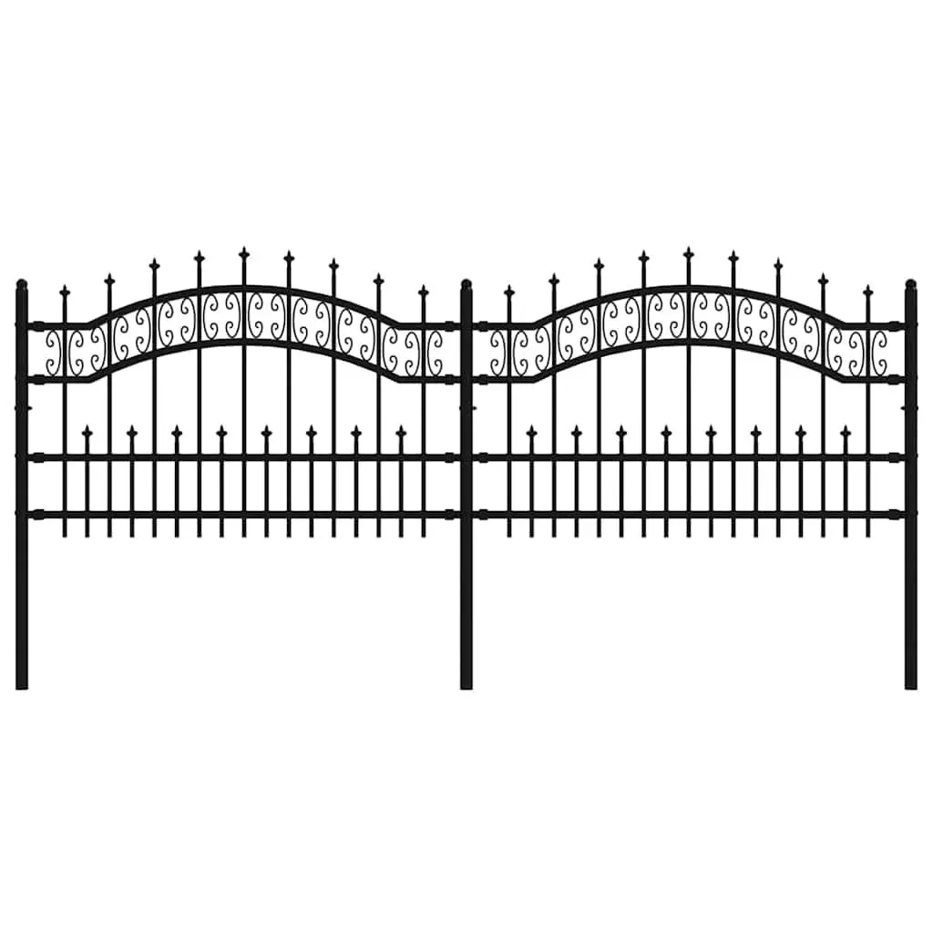 Garden Fence Panel Powder-coated Steel 240 x 75 cm Black Spear Top