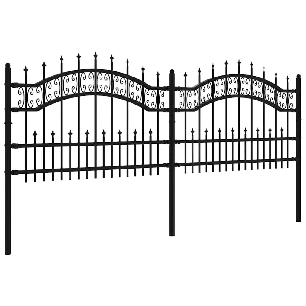Garden Fence Panel Powder-coated Steel 240 x 75 cm Black Spear Top