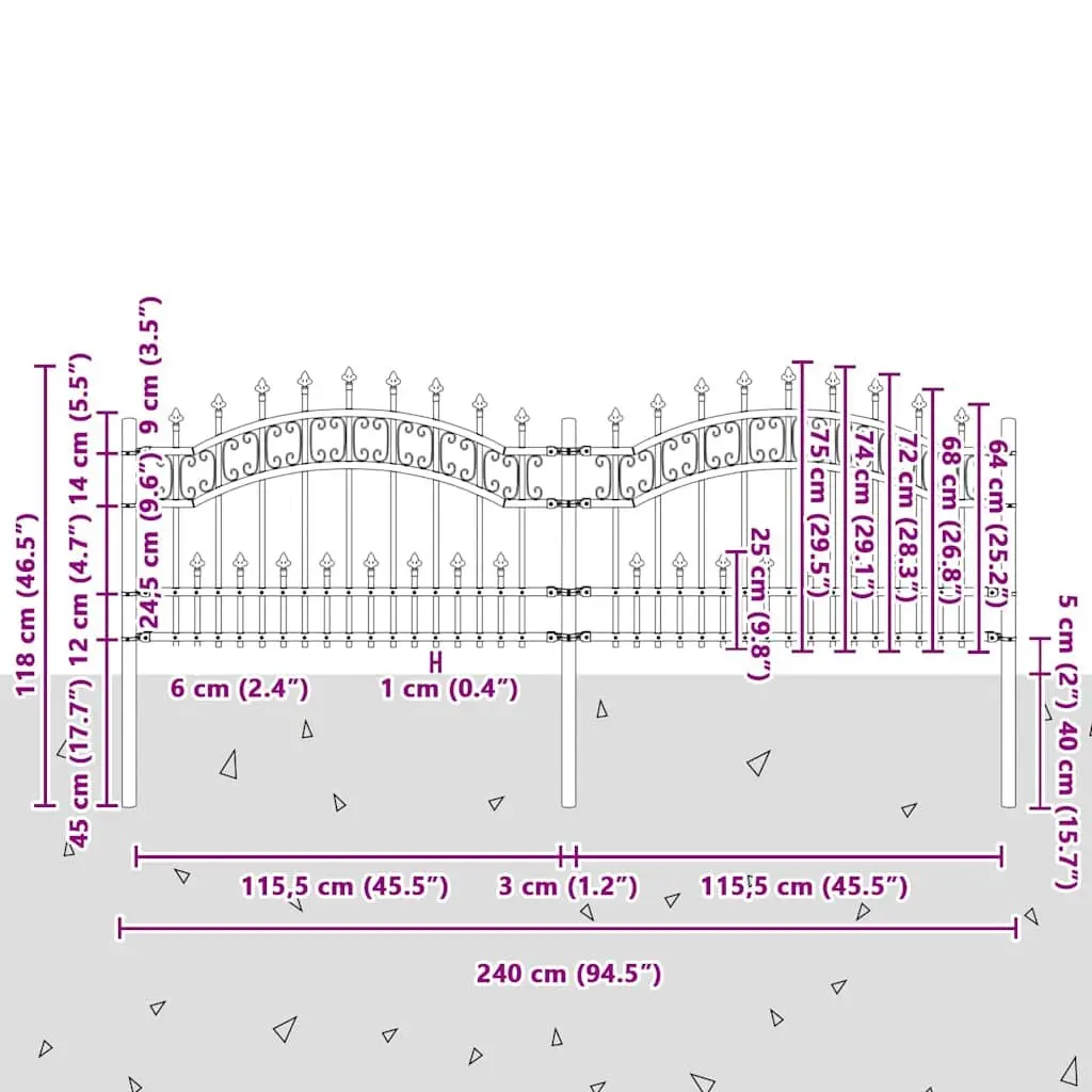 Garden Fence Panel Powder-coated Steel 240 x 75 cm Black Spear Top