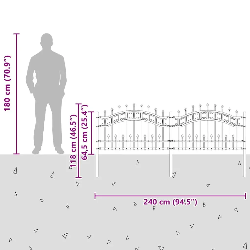 Garden Fence Panel Powder-coated Steel 240 x 75 cm Black Spear Top