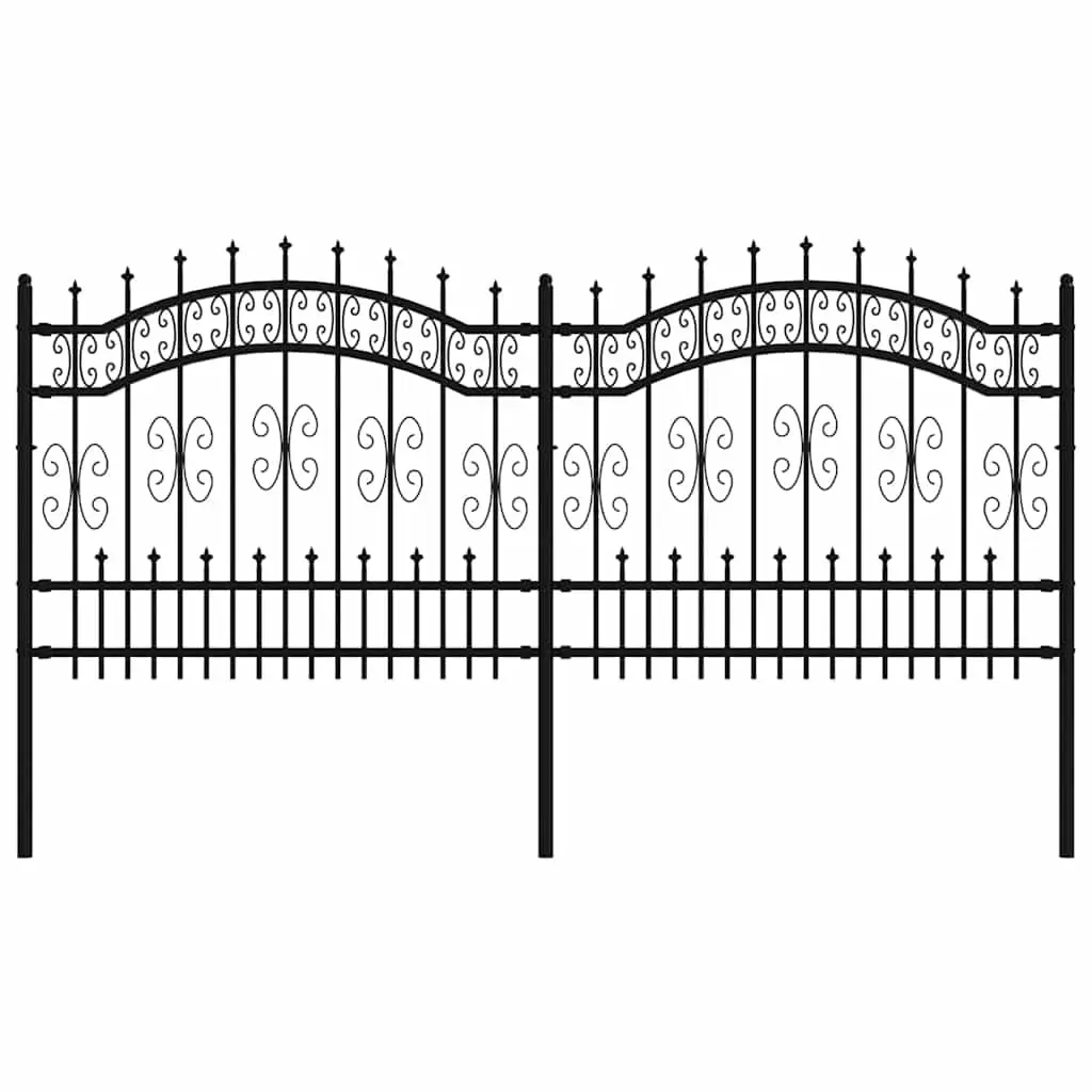 Garden Fence Panel Powder-coated Steel 240 x 100 cm Black Spear Top