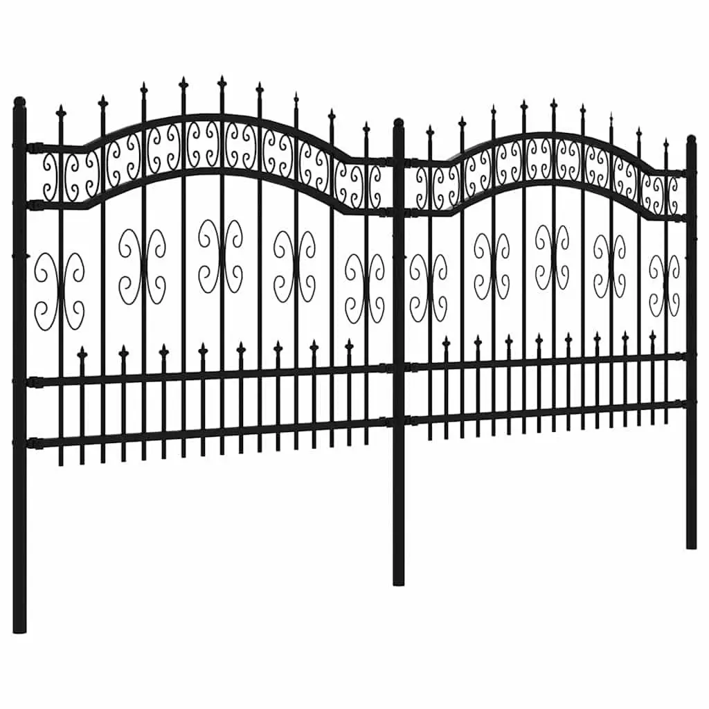 Garden Fence Panel Powder-coated Steel 240 x 100 cm Black Spear Top