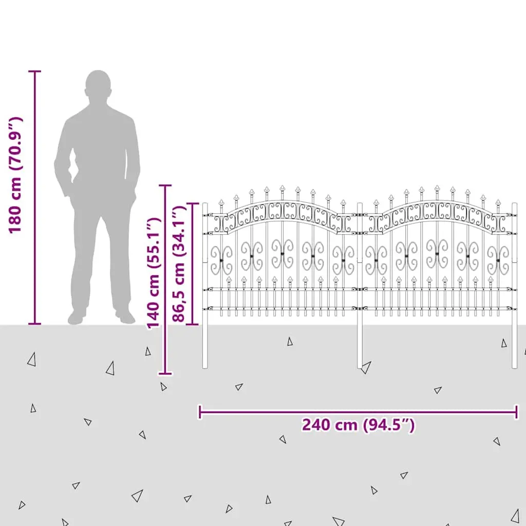 Garden Fence Panel Powder-coated Steel 240 x 100 cm Black Spear Top