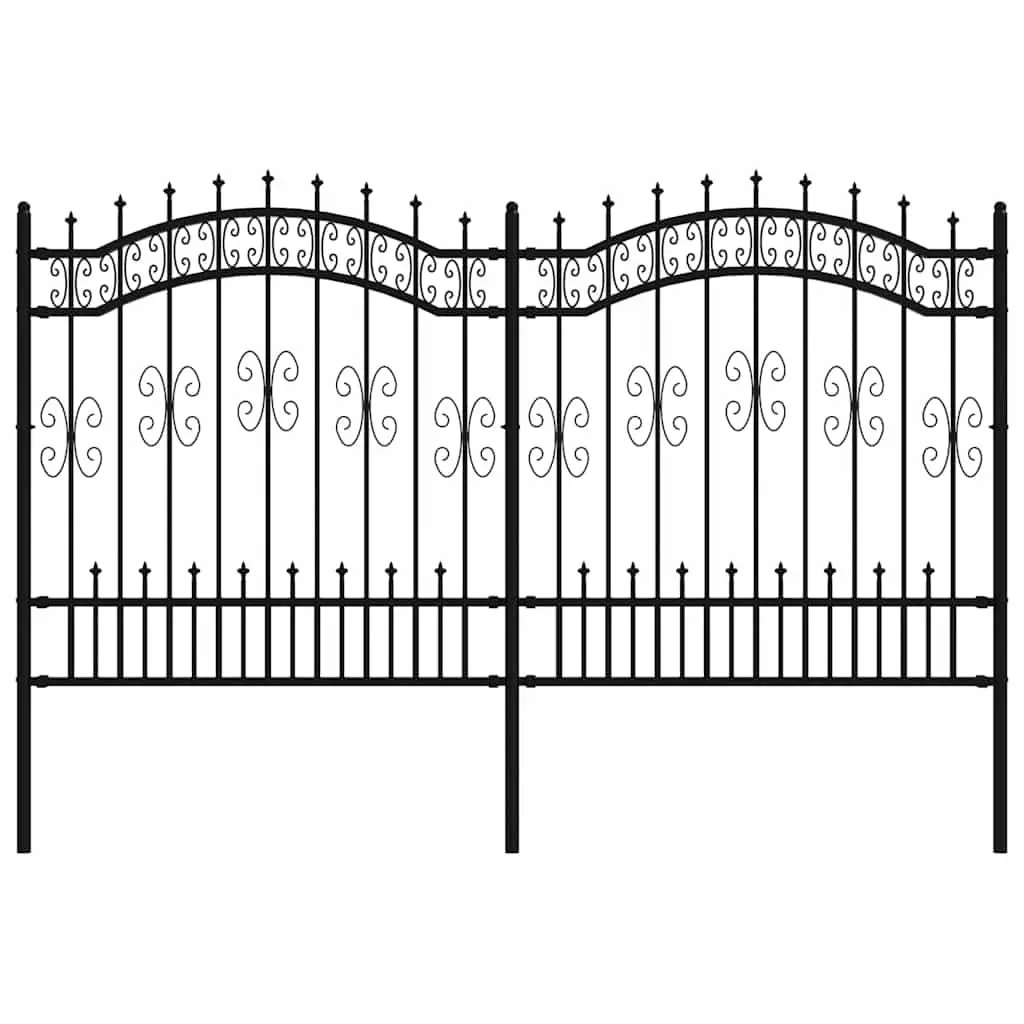 Garden Fence Panel Black Steel Spear Top Outdoor Perimeter Barrier Security