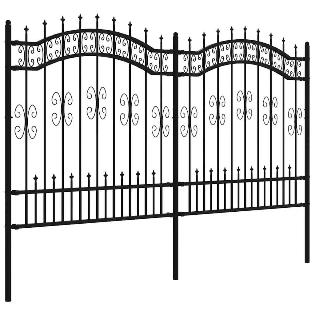 Garden Fence Panel Black Steel Spear Top Outdoor Perimeter Barrier Security