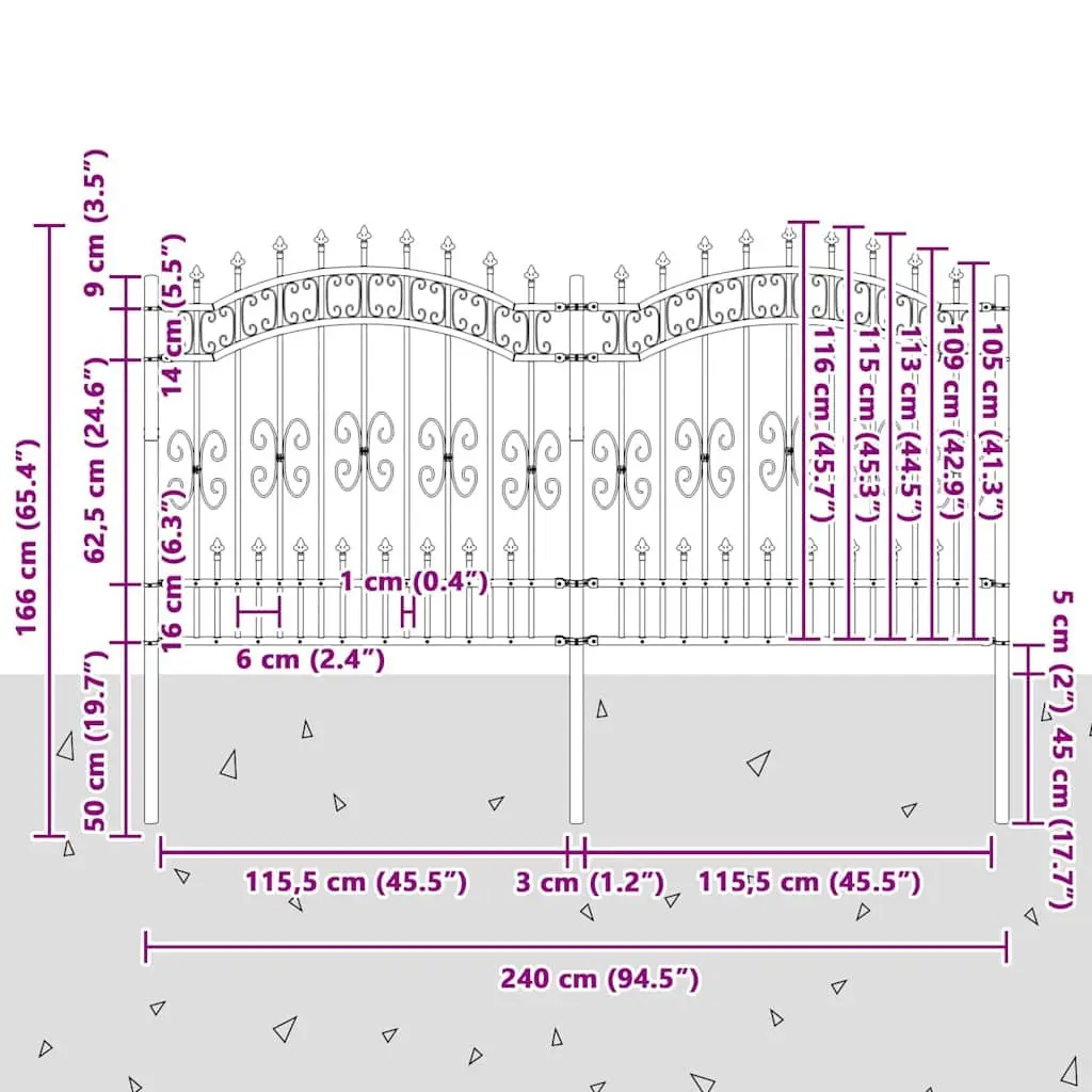 Garden Fence Panel Black Steel Spear Top Outdoor Perimeter Barrier Security